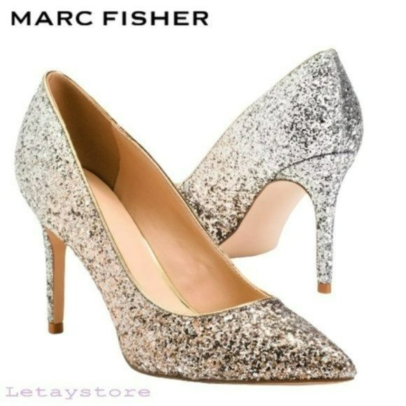 Marc Fisher Silver and Gold Glitter Heels - Picture 1 of 7